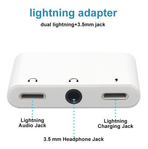 Adaptador Lightning 3.5mm Audio Y Carga iPhone 3 En 1