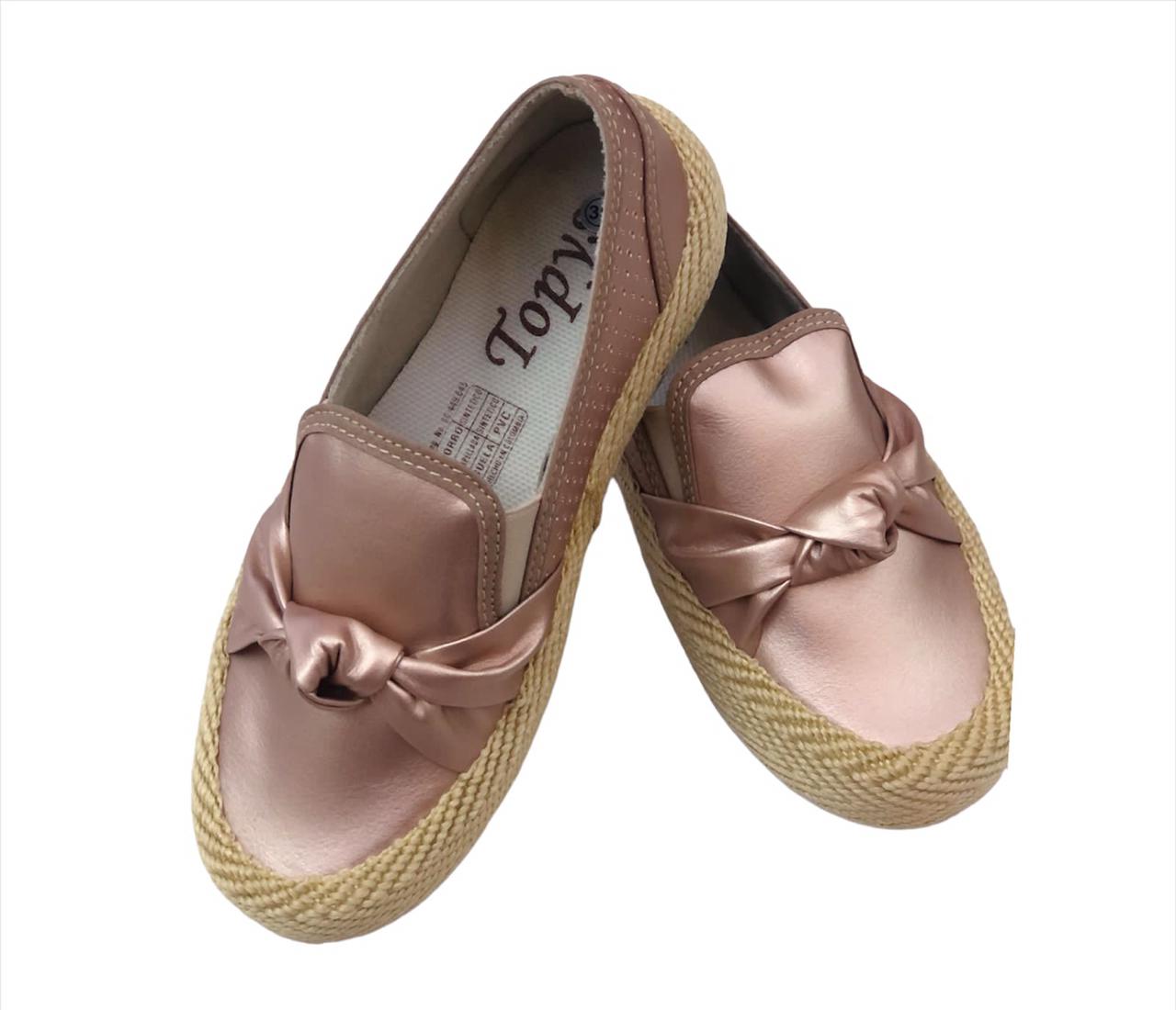 Zapatos Mocasines Para Dama Oro Rosa Con Moño