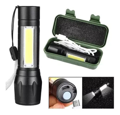 Mini Linterna Táctica Recargable Por Usb Aluminio Zoom Led + Envio Gratis