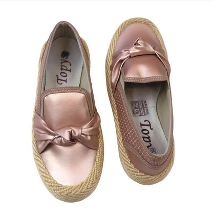 Zapatos Mocasines Para Dama Oro Rosa Con Moño